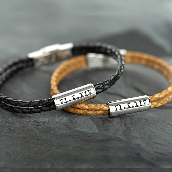 Bracelet pour couple gravé, bracelets pour couple assortis, bracelets avec date d'anniversaire, bracelet avec chiffres romains pour couple, bracelet pour elle et lui