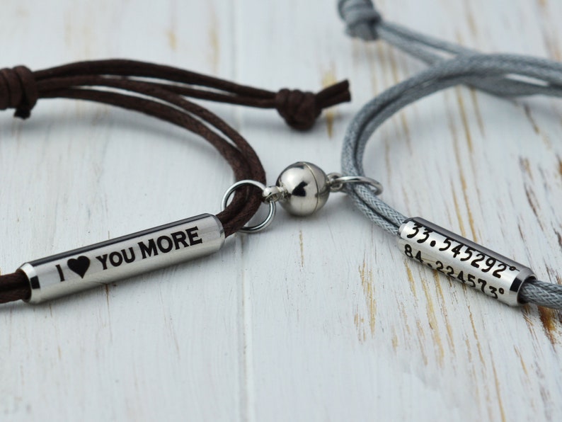 Valentine's Day gift. Couples Magnetic bracelets, Name date roman numeral boyfriend girlfriend bracelet. His and Her Matching bracelets image 7