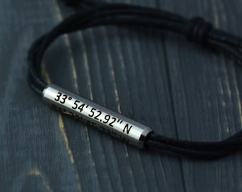 Pulsera de coordenadas para hombre. Pulsera GPS de larga distancia. Pulsera personalizada para parejas. Regalo de aniversario para novios.