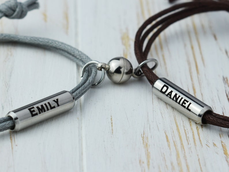 Valentine's Day gift. Couples Magnetic bracelets, Name date roman numeral boyfriend girlfriend bracelet. His and Her Matching bracelets image 3