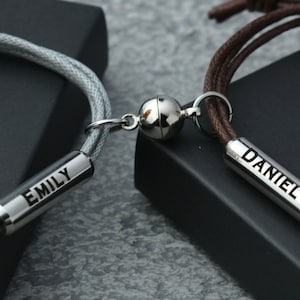 Couples Magnetic bracelets, Name date roman numeral boyfriend girlfriend bracelet. Magnets Couples His and Her Matching Bracelet Personalize