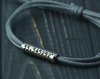 Pulsera de coordenadas para hombre. Pulsera GPS de larga distancia. Pulsera personalizada para parejas. Regalo de aniversario para novios.