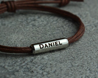 Men's Personalized Bracelet. Men's Custom Bracelet. Men's Engraved Bracelet. Personalized Leather Name Bracelet. Boyfriend Gift, Husband Dad