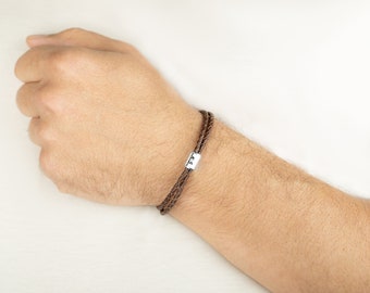 Initial bracelet, customised men's bracelet, silver bead, charm. Personalised monogram bracelet for men, gift for him, husband, father