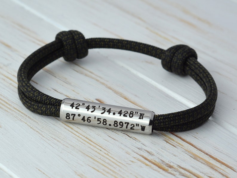 Coordinate bracelet men. Mens coordinate GPS Bracelet, Personalized Couples Bracelet. Anniversary gift for boyfriend. Boyfriend Gift image 4