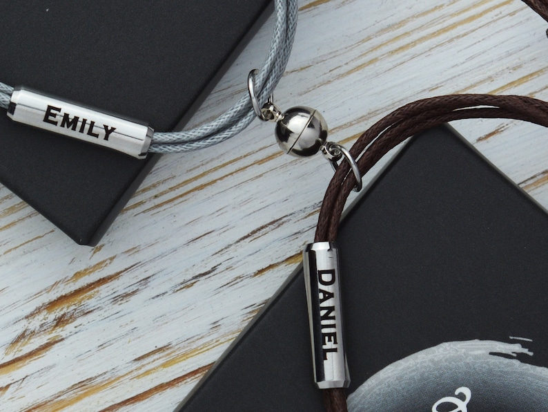 Valentine's Day gift. Couples Magnetic bracelets, Name date roman numeral boyfriend girlfriend bracelet. His and Her Matching bracelets image 4