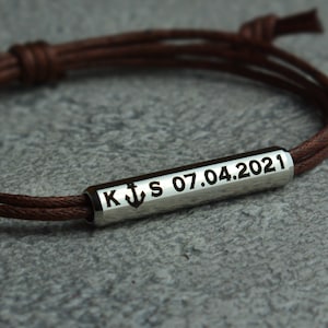 Men&#39;s Personalized Bracelet. Men&#39;s Custom Bracelet. Men&#39;s Engraved Bracelet. Personalized Leather Name Bracelet. Boyfriend Gift, Husband Dad
