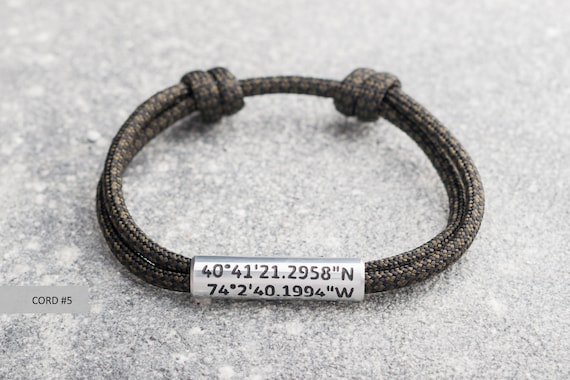 Hombre favorito ® pulsera pulsera con grabado /& corazón coordenadas-negro