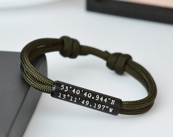 Pulseira de coordenadas masculina. Pulseira masculina com coordenadas GPS, pulseira personalizada para casais. Presente de aniversário para namorado. Presente para namorado.