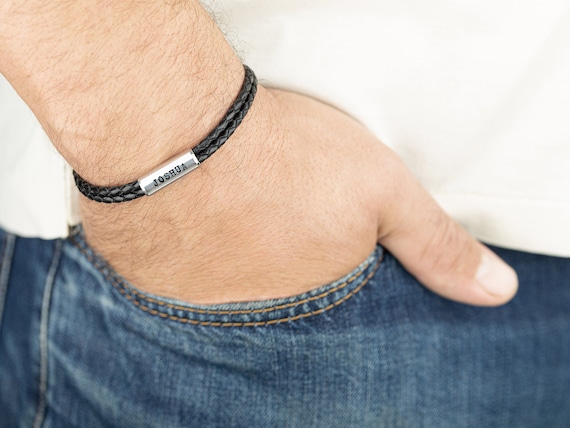 Men's Personalized Bracelet. Men's Custom Bracelet. Men's Engraved Bracelet. Personalized Leather Name Bracelet. Boyfriend Gift, Husband Dad