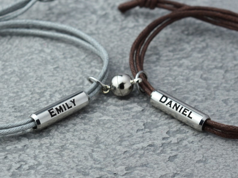 Valentine's Day gift. Couples Magnetic bracelets, Name date roman numeral boyfriend girlfriend bracelet. His and Her Matching bracelets image 5