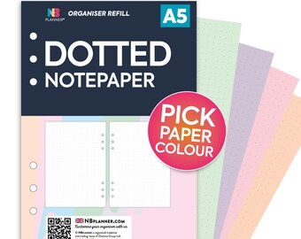 PRINTED A5 size dotted bullet journal Notepaper Insert A5 Filofax Kikki.K Large Compatible Refill Coloured