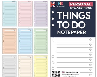 PRINTED Personal size Things to do notepaper organiser Insert refill Filofax Compatible Refill Coloured