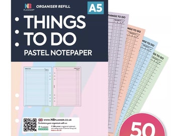 PRINTED A5 size pastel notepaper Things to do organiser refill FILOFAX A5 Compatible