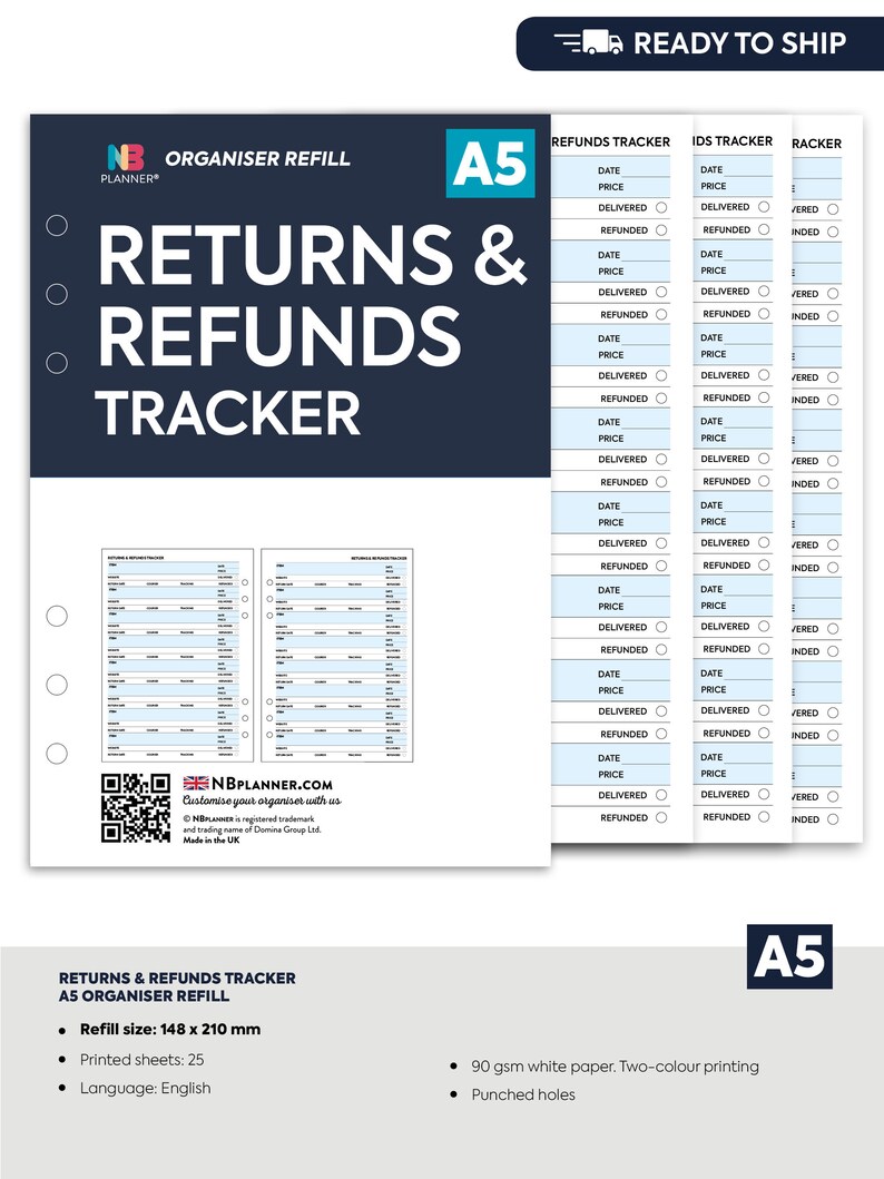 PRINTED A5 Returns & Refunds Tracker Organiser Insert A5 Etsy UK