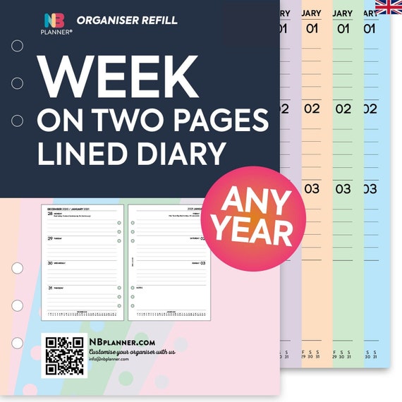 Calenders, Planners & Personal Organizers NBplanner Personal 2022 Week on two pages lined