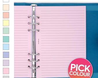 PRINTED A5 size Wide Ruled Notepaper Insert A5 Filofax Kikki.K Large Compatible Refill Coloured