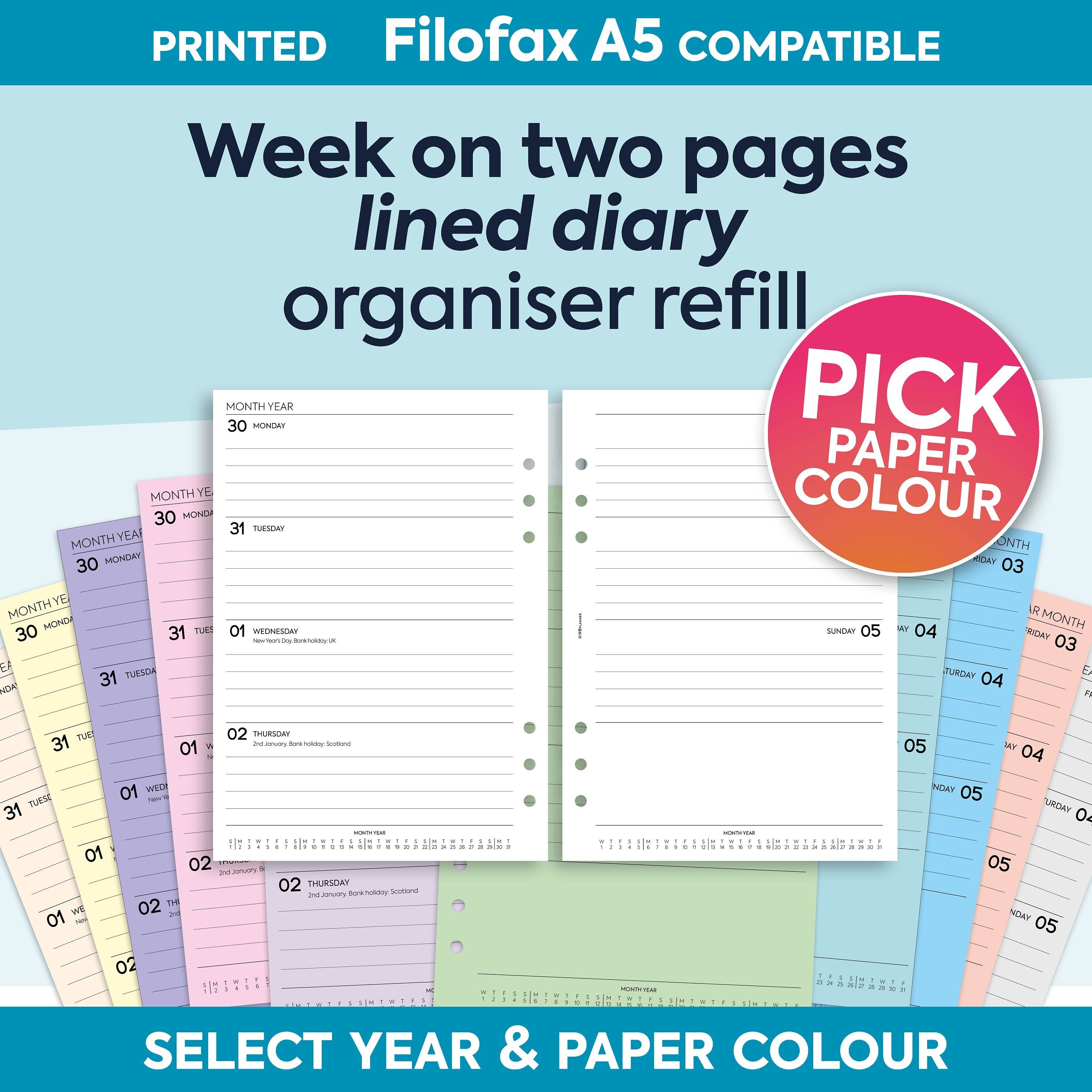 2027 | 2028 PRINTED A5 Size Week on Two Pages Lined Diary Organiser ...