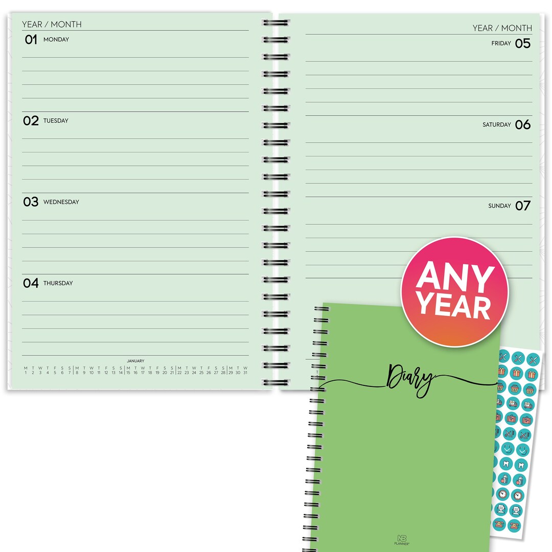 PRINTED A5 Dyslexia Tinted Pastel Paper Spiral Diary Monthly / Weekly