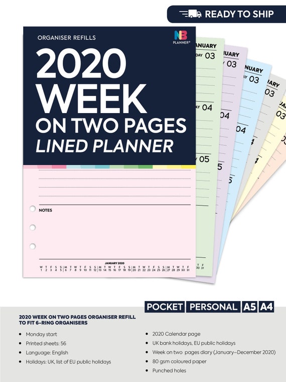 2020 Diary A5 Slim Pocket Week To View Day to Page Organiser Address Book