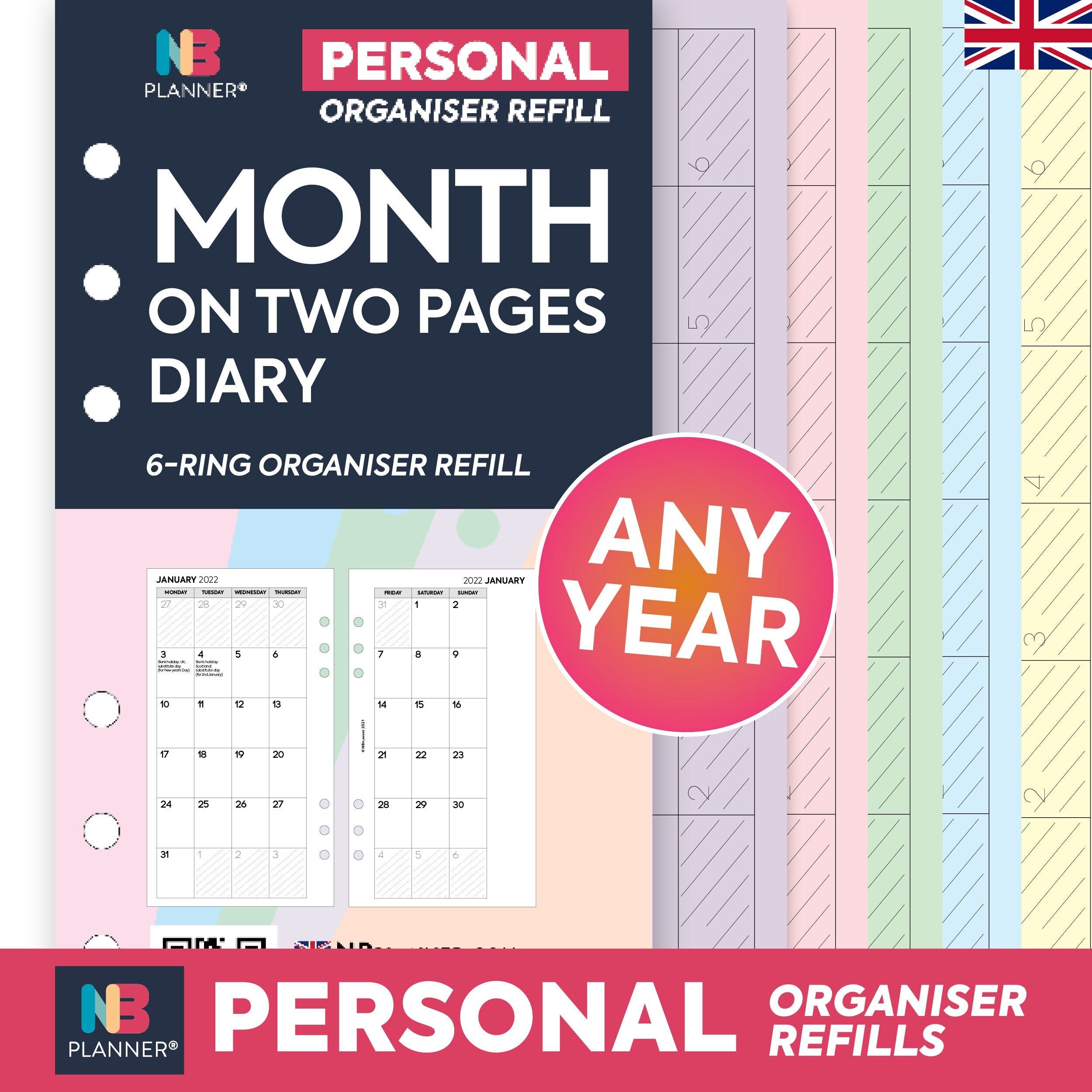 PRINTED Personal Size Month on Two Pages Diary Organiser - Etsy UK
