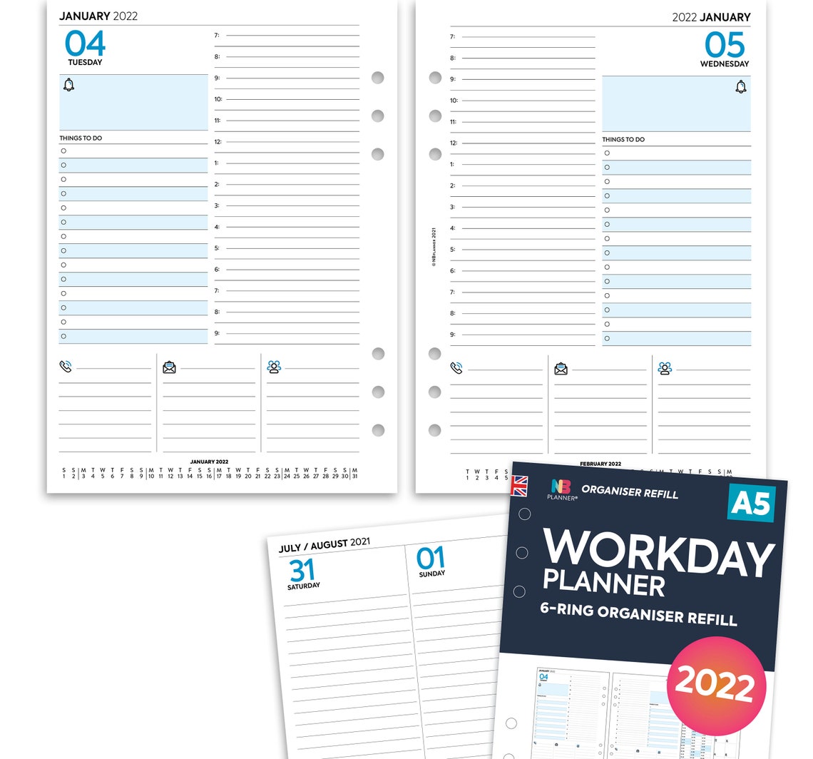 PRINTED A5 2022 Workday planner 6ring organiser refill insert Etsy