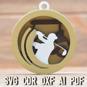 Golfspieler Weihnachten SVG Ornament, Golfer Glowforge Laser geschnitten Datei, Weihnachtskreis Ornamente Golfing Design Download Wohnkultur