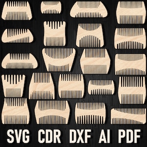 Svg Double Side Hair and Beard Combs Laser Cut Template For wood or plywood material, Beard combs dxf cdr files for laser cutting plans file