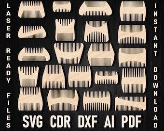 Svg Double Side Hair and Beard Combs Laser Cut Template For wood or plywood material, Beard combs dxf cdr files for laser cutting plans file
