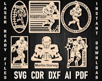 Svg Football Christmas Laser Cut Monogram File for Glowforge, Football Ornament Sport Glowforge Cricut Project Monogram Toy Paper Cutting