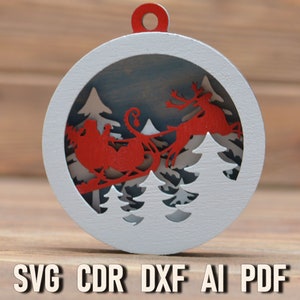 Ornement 3D multicouche du père Noël Noël svg. Fichier de Noël Glowforge découpé au laser, décoration de Noël cercle ornements téléchargement CNC