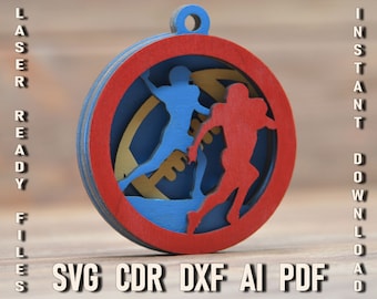 Football christmas ornament multi layer, Football laser cut file Glowforge Vector Cut Files for Plywood, Christmas Tree decor Cdr AI Dxf