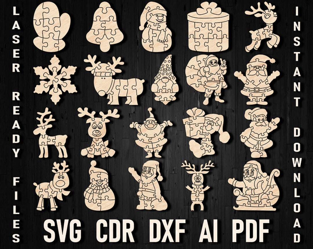 Christmas Puzzle Laser Cut Svg, Santa Claus Puzzles Vector File Dxf ...