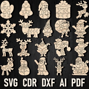 Christmas puzzle laser cut svg, Santa Claus puzzles vector file dxf, pdf for cnc Christmas model jpg, glowforge puzzle child game files AI