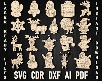 Christmas puzzle laser cut svg, Santa Claus puzzles vector file dxf, pdf for cnc Christmas model jpg, glowforge puzzle child game files AI