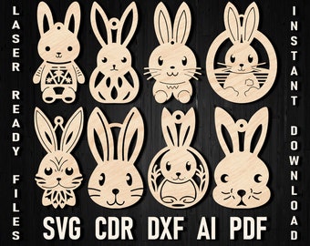 Bunny Easter Laser Cut Svg Cnc Files Easter Rabbit Dxf Christmas Easter Svg Plywood, Easter Svg Glowforge and Easter Lasercut Cricut file