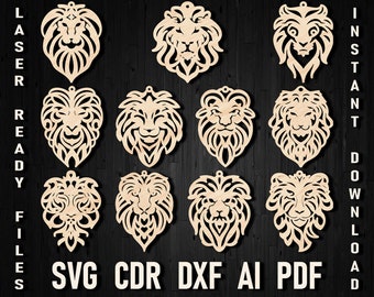 Pendientes de león svg archivos cortados con láser, Pendientes de animal de cara de león Svg Forja luminosa, Animal africano Svg, Pendientes de cabeza de león, Pendientes Xtool svg