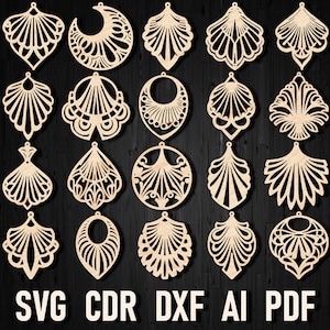 Art Deco svg fan laser cut earrings, Dxf geometric fan earrings file and glowforge cutting, graphic elegant earrings Cricut Silhouette pdf