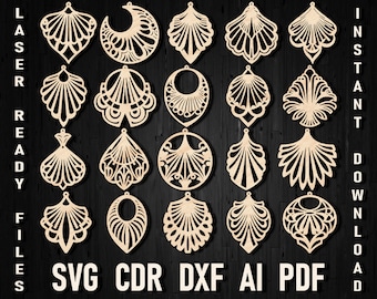 Art Deco svg fan laser cut earrings, Dxf geometric fan earrings file and glowforge cutting, graphic elegant earrings Cricut Silhouette pdf