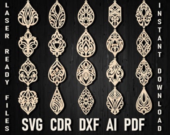 Conjunto SVG de pendientes de cuero de moda, diseños geométricos de Glowforge, archivos cricut y elegantes cortados con láser, accesorios svg de pendientes para Cnc Dxf