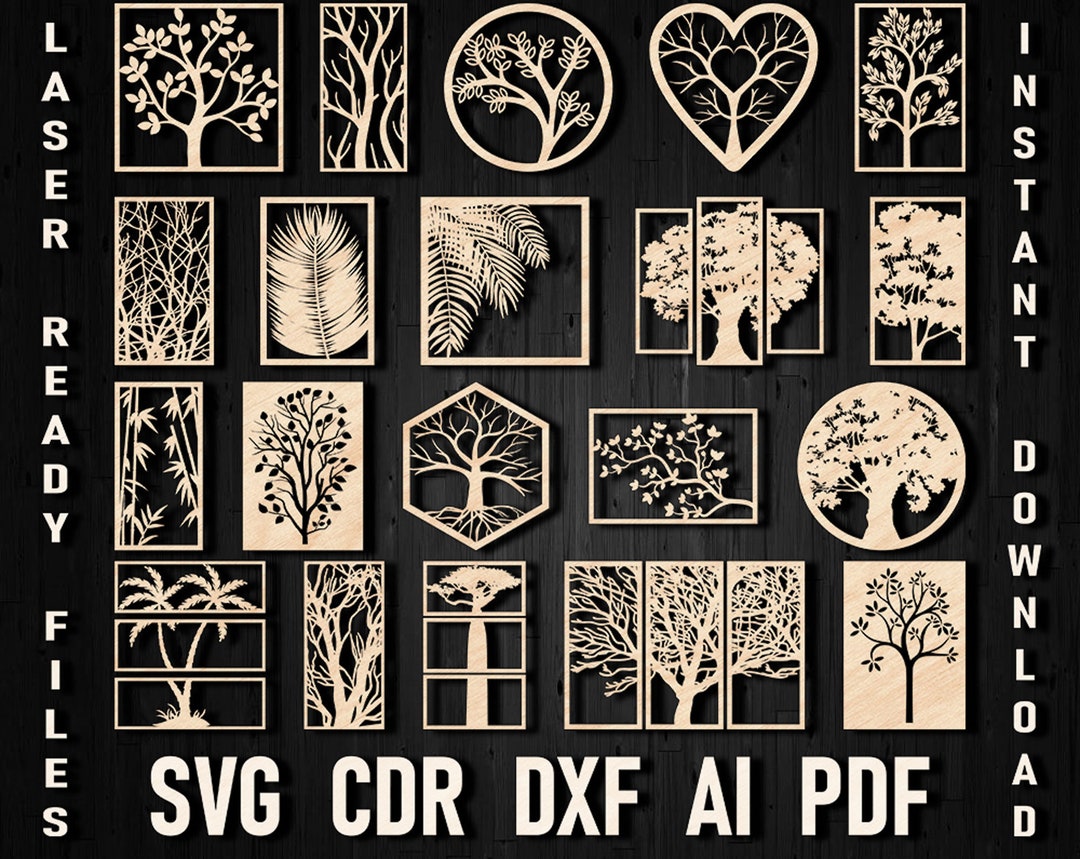 Svg Laser Cut Tree Panel Wall Art Decor, Dxf Floral Decorative Room ...