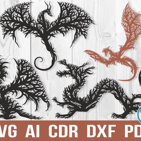 Svg Dragon Tree Style Wall Art Files For Laser Cut And Glowforge, Dragon CNC Plasma Router Cutting Files For Wood and Metal Pdf Dxf Ai