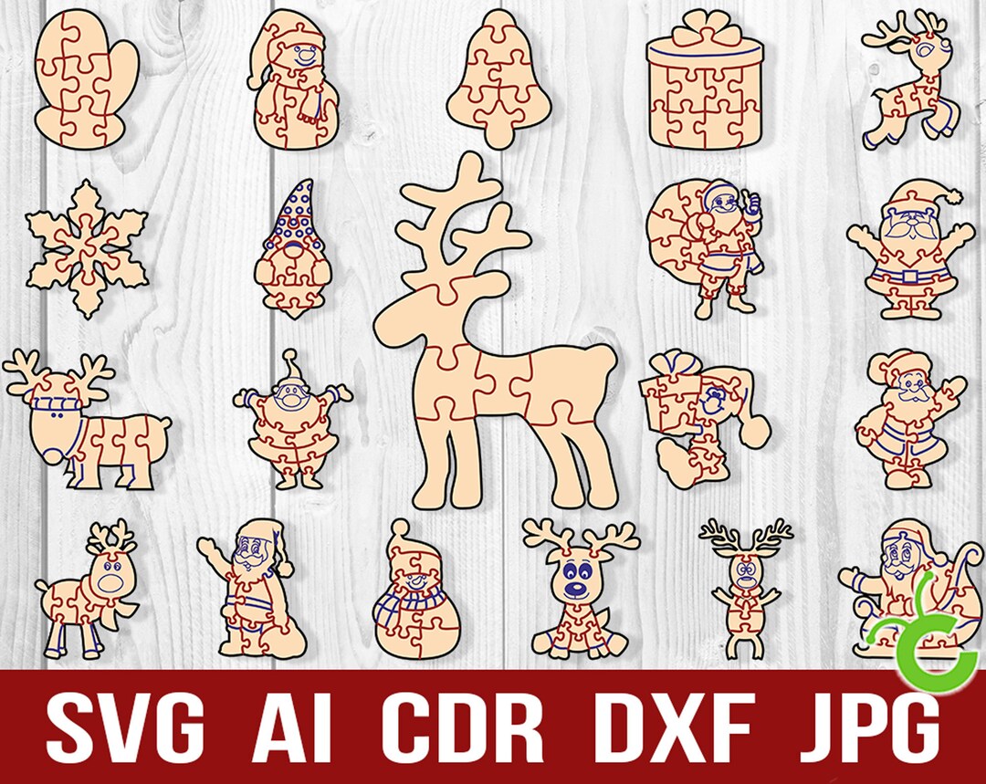 Christmas Puzzle Svg, Santa Claus Puzzles Vector File Dxf, Cdr, for ...