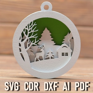 Christmas multi layer deer ornament svg. Christmas laser cut file Glowforge Vector Cut Files for Plywood balls, Christmas Tree decor Cdr AI
