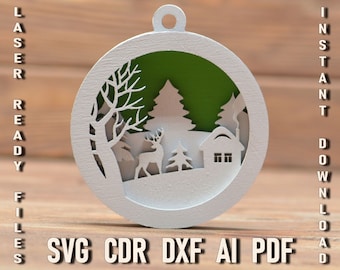 Christmas multi layer deer ornament svg. Christmas laser cut file Glowforge Vector Cut Files for Plywood balls, Christmas Tree decor Cdr AI
