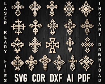Cross Earrings svg laser file, Crosses earrings dxf, Earrings templates for Laser cutting and glowforge Cricut and Silhouette Studio dxf