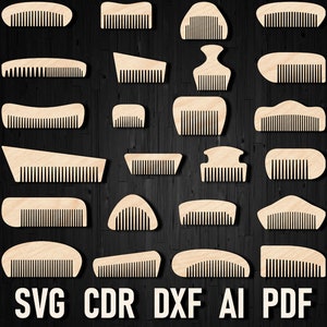 Hair Comb Svg Laser Cut Files, Beard Comb Dxf Wood or Plywood Set Bundle Glowforge and Laser cut template. Cnc Cutting File Woodwork Pdf