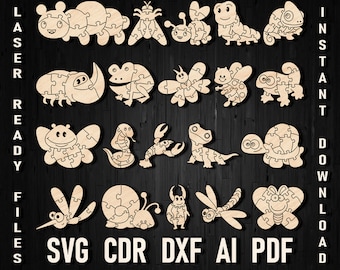 Insects Puzzles Svg Laser Cut Bundle File, Glowforge file vector plans, 3D butterfly puzzle cricut silhouette Dragonfly Bug Early Education