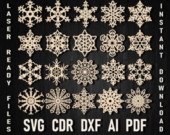 Christmas Snowflakes Toy Ornament svg Glowforge vector files for cricut laser and silhouette, Bundle Vector set dxf laser cut digital files