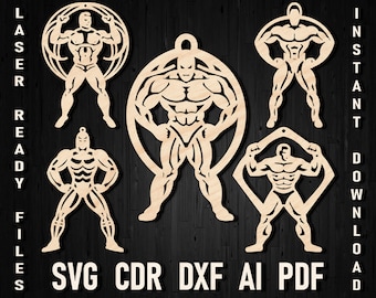 Bodybuilder Christmas Laser Cut Ornament Svg, Gym Glowforge Cricut cut file, Crossfit Bodybuilding dxf design, Sport laser cut Vector pdf